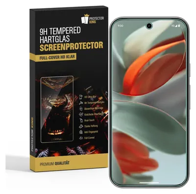 A product box for a screen protector is shown next to a smartphone displaying a colorful wallpaper.