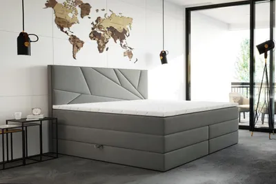 Image de TRADA Verde Lux Lit Boxspring Lit adulte 180x200 avec Matelas Ressorts ensachés, Rangement et surmatelas en velours Gris