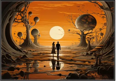 Produktbild von Wallario Wandbild Sonnenuntergang in einer fremden Welt, Größe: 70,30 x 100,30 cm, Poster mit schwarzem Aluminiumrahmen