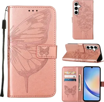 Produktbild von Mobigear Butterfly  Samsung Galaxy A35 Hülle Klapphülle Geldbörse - Roségold