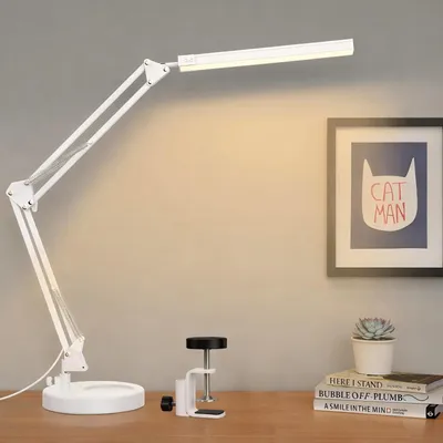 LED-Bürolampe mit Sockel und Klemme, verstellbar, 3×10 Modi, Weiß