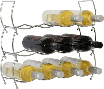 Produktbild von Zestaw stojaków na wino - 44 x 16 cm - srebrnoszary - metal - możliwość sztaplowania - zestaw 3 szt