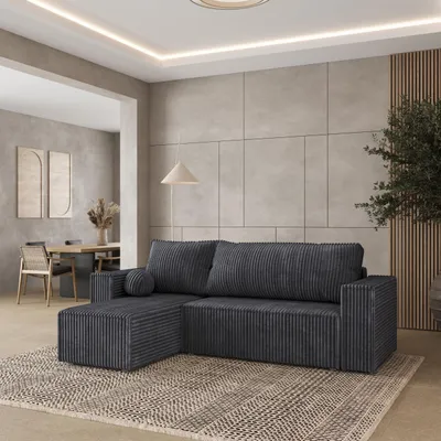 Produktbild von Masseno Ecksofa RAVELO T mit Schlaffunktion L-Form, Sofa mit Bettkasten, Wohnzimmersofa, Couch, Soffa, Bettsofa, Couchgarnitur- Grau, TILIA 90