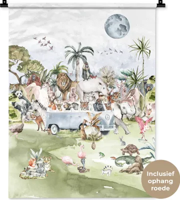 Produktbild von MuchoWow® Wandteppich Wandbehang Dschungel - Bus - Tiere - Kinder - Pflanzen 60x80 cm Tapisserie Dekoration Wandtuch - Decke - Wandtücher - Wohne