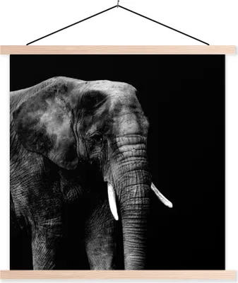 Produktbild von MuchoWow® Textilposter Elefant - Tiere - Schwarz - Weiß 60x60 cm mit holzfarbenen Rahmen - Wanddekoration