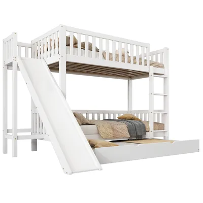 Produktbild von Etagenbett mit 2 Liegeflächen, Rutsche, Gästebett und Lattenrost, 90x200cm, Kinderbett mit Rausfallschutz