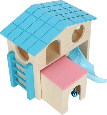 Produktbild von Hamster-Spielhaus, Holz Spielplatz in Blau, mit Klettergerüst & Rutsche
