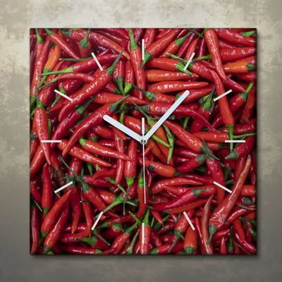 Produktbild von Wohnzimmer Leinwand Uhr Geräuschlos Küche 30x30 Paprika, Gemüse, Motive, weiße Zeiger
