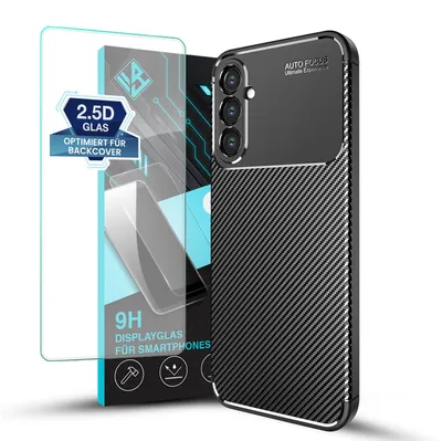 Produktbild von Handy Hülle für Samsung Galaxy S24 mit 9H Displayglas Displayschutz Carbon Look Cover Case Schutzhülle Farbe: Schwarz