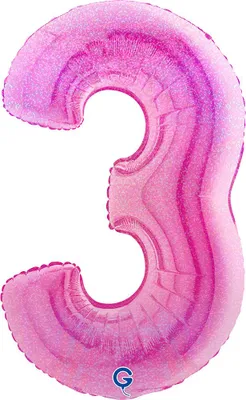 Produktbild von Riesenzahl Folienballon 40"/102cm | Holo Pink Zahl: 3