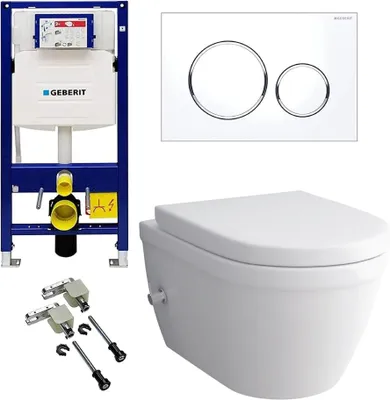 Produktbild von Alpenberger Hänge WC Komplettset | Taharet WC mit Armatur | WC Sitz mit Absenkautomatik | Spülkasten Bausatz Betätigungsplatte | Vorwandelement WC Set Komplett | Passend Geberit