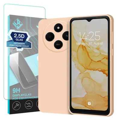 Produktbild von Hülle für Xiaomi Redmi 14C mit 9H Displayglas Displayschutz Case Cover Bumper Smartphone Softgrip Schutzhülle Farbe: Rosa