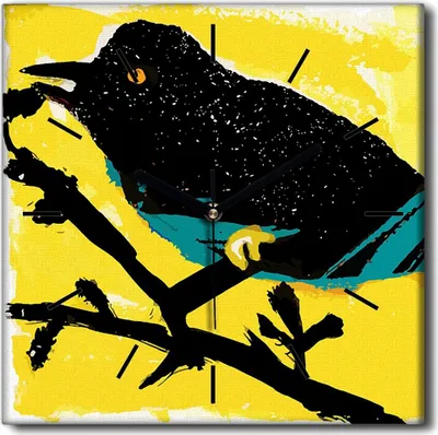 Produktbild von Coloray Uhr auf Leinwand 30x30 cm Wand Uhr Dekoration Wohnzimmer Segeltuch schwarze Hände -Vogeltierzweig