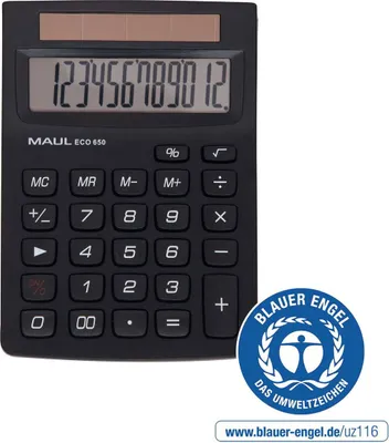 Produktbild von MAUL Tischrechner ECO 650 LCD-Anzeige 1-zeilig, 12 Ziffern Solar 14.5 x 10.4 x 3.3 cm schwarz