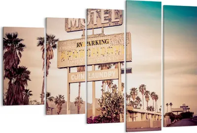 Produktbild von Bild auf Leinwand - Leinwandbild - Amerika Motel Straße Zeichen - 150x100cm - Wand Bild - Wanddeko - Leinwanddruck - Bilder - Kunstdruck - Wanddekoration - Leinwand bilder - Wandkunst - EG150x100-2509