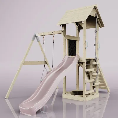 Produktbild von OutdoorToys Spielturm mit Wellenrutsche und Kinder-Schaukel, Outdoor Klettergerüst Garten, Ausführung: Babyschaukel, Farbe: Altrosa, mit Babyschaukel