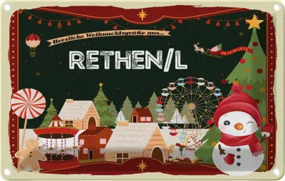 Produktbild von vianmo Blechschild 20x30 cm Weihnachtsgrüße aus Rethen/L Weihnachten