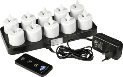 Produktbild von Duni LED Set Moving Flame warm white 10 Stück wiederaufladbar Ladestation Fernbedienung