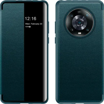 Produktbild von Honor Magic 4 Pro Hülle, Smart View Intelligente Wake up-/Sleep Leder Schutzhülle für Honor Magic 4 Pro Grün