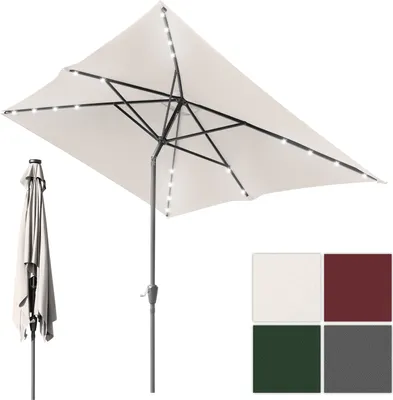 Image de Parasol Clanmacy rectangulaire, manivelle inclinable, fer, parasol de balcon, parasol de marché, inclinable, 1,4 x 2,1 m, LED, beige