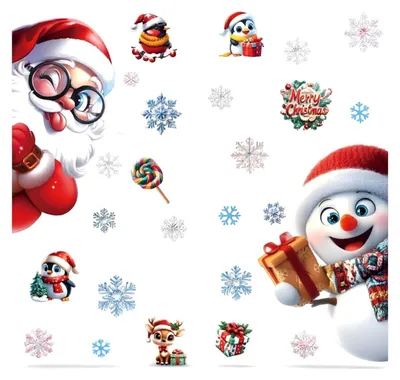 Produktbild von Weihnachts-Fensteraufkleber Santa & Pinguine Fensterdeko Statisch Bunt