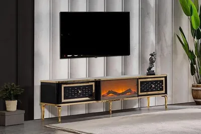 Produktbild von TV-Sideboard Kommode schwarz Kaminimitat Stilvolle Wohnzimmermöbel