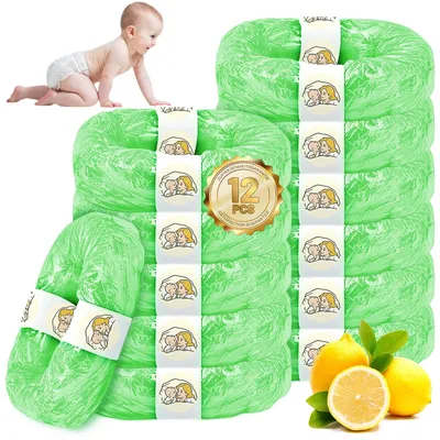Zdjęcie produktu dla 12 sztuk worków do pojemników na pieluchy, pojemność 4,5 litra, wkłady do pojemników na pieluchy, zapachoszczelne i wytrzymałe worki do pojemników na odchody dla kotów i pojemników na pieluchy