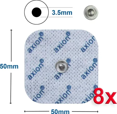 Produktbild von axion® Elektrodenpads passend zu Sanitas, Beurer - 5x5cm, 3.5mm Druckknopfanschluss, 8 St.,selbstklebende TENS EMS Elektroden für TENS EMS Geräte