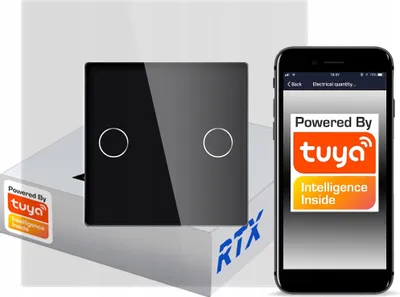 Zdjęcie produktu dla Włącznik Dotykowy CZARNY 2obw. ZigBee TUYA RTX SH