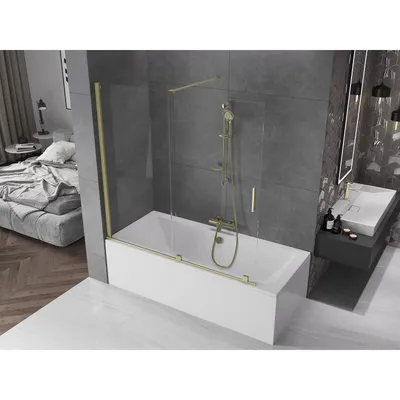 Produktbild von Mexen Velar 2-Flügel-Badewannenwand Regulierbare 160 x 150 cm, transparent, Gold gebürstet - 896-160-000-01-55