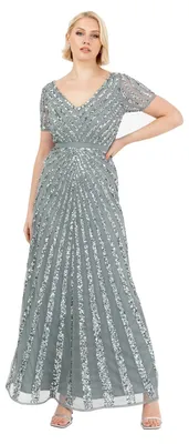 Produktbild von Maya Deluxe Damen Maxi Womens Ladies Embellished Sequin Dress Long Short Sleeve