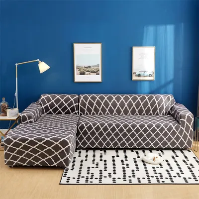 Obrázek produktu pro Topchances Pohovka Cover 3 Seater+3 Seater Pohovka Covers for L Shape Sofa elatücken Kisstische Stretch Sofa Cover Pohovka Cover, Grey Geometry