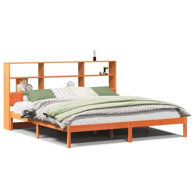 Obrázek produktu pro vidaXL Postel z masivu s policí bez matrace Vosk hnědý 200x200 cm