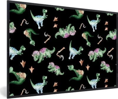 Produktbild von MuchoWow® Gerahmtes Poster Kinderzimmer - Dinosaurier - Schwarz - Jungen - Mädchen - Kind 30x20 cm - Poster mit Schwarzem Bilderrahmen Wandposter Rahmen Foto Bilder - Kunstdruck - Bild-Poster