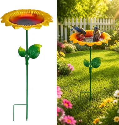 Productafbeelding van Vogelbad Staand - Tuin Vogelbad - Vogels Voeren - Vorstbestendig Ontwerp - 20 cm Breed - Zonnebloem Kleuren