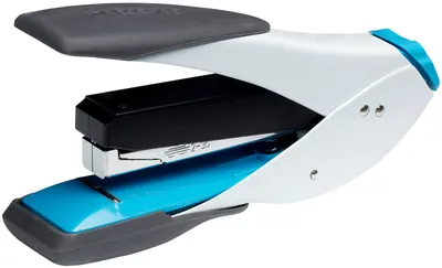 Image de Agrafeuse Rexel Easy Touch, blanche/bleue, 30 feuilles, agrafage à demi-lignes avec agrafage à plat