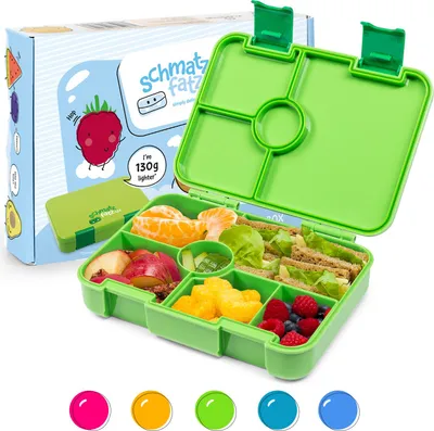 Produktbild von schmatzfatz Brotdose Kinder mit Fächern, BPA Frei Lunchbox Kinder, Bento Box Kinder, Brotbox für Mädchen & Jungen, Snackbox, Perfekt für Schule, Kindergarten & Ausflüge (Grün)