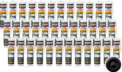 Produktbild von Isolbau Sanitär Silikon 36 x 300 ml Schwarz - Hochelastischer Silikon-Dichtstoff für Abdichtungen & Fugen – Schimmelresistent, wasserdicht -  Kartusche