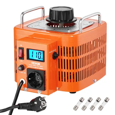 Immagine prodotto di VEVOR 3000VA trasformatore automatico di tensione variabile, 10 ampere, ingresso 230 V, uscita 0-300 V, regolatore di tensione CA, con display LCD, 4 fusibili supplementari