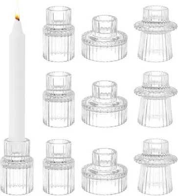 Image de Bougeoirs en verre - Lot de 9 bougeoirs ronds pour la décoration de table, les mariages, les fêtes, Noël et la décoration d'intérieur