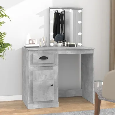 Produktbild von The Living Store Schminktisch mit LEDs Betongrau 90x50x132,5 cm Holzwerkstoff