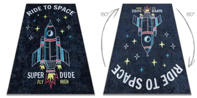Zdjęcie produktu dla Dywan do prania JUNIOR 52069.801 Kosmos, rakieta dla dzieci, antypoślizgowy - czarny wielokolorowy 200x290 cm