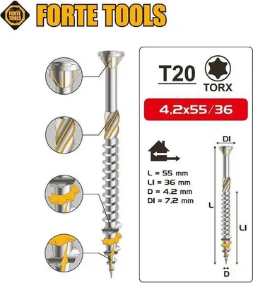 Produktbild von 200x Holzschrauben Schrauben 4,2 x 55 mm Spanplattenschrauben Torx T20