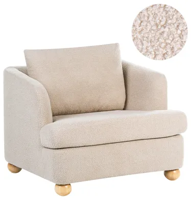 Zdjęcie produktu dla BELIANI Fotel beżowy boucle drewniane nóżki z podłokietnikami do salonu kącika czytelniczego styl minimalistyczny
