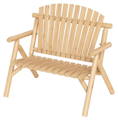 Image de Banc de jardin 2 places COSTWAY en bois, banc en bois résistant aux intempéries, banc avec accoudoirs, banc de balcon pouvant supporter jusqu'à 300 kg, banc de terrasse, banc de parc naturel