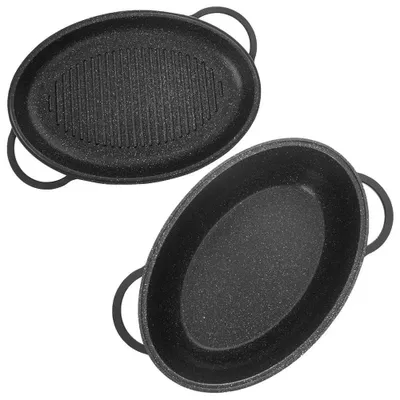 Image de Plat à gratin 2-en-1 avec couvercle - 10 litres - 43 x 28 cm - Métal - Noir