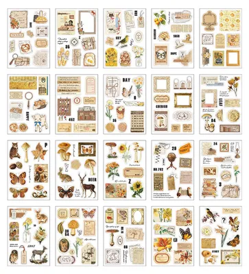 20 Seiten Vintage Aufkleberbuch, Naturpflanzen Blumen Scrapbooking