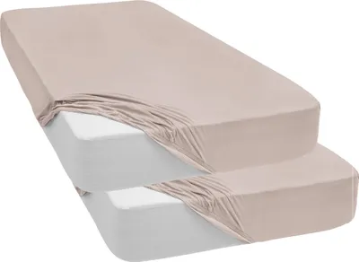 Produktbild von 2 er Pack Spannbettlaken Jersey Spannbetttuch 100% Baumwolle Bettlaken Spannbettuch Laken 28 Farben, Größe:90 x 200 cm, Farbe:Beige