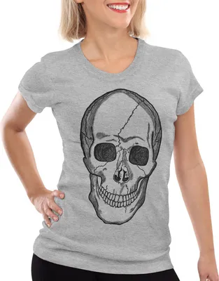 Produktbild von style3 Smiling Skull T-Shirt Damen, Farbe:Grau meliert, Größe:XL