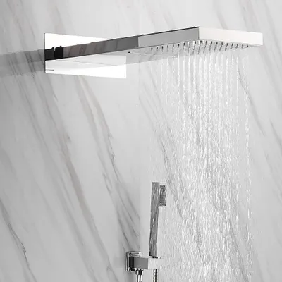 Obrázek produktu pro Vestavěný sprchový systém - Sprchová sada - Sprcha dešťového typu - Ruční sprcha - Termostatická sprchová sada - Nerezová ocel a mosaz